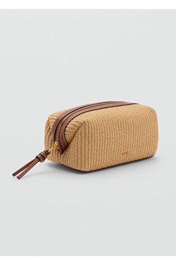 MANGO Woman Canvas Cosmetic Bag with Contrast Piping
