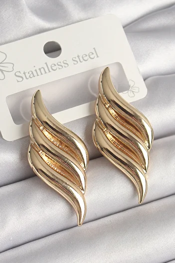 SeyCey.co Brass Gold Color 3 Row Wave Model Women's Earrings