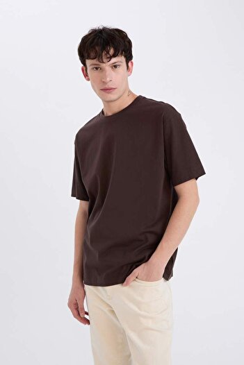DeFacto 100% Cotton Boxy Fit Crew Neck Basic Plain Short Sleeve T-Shirt D6070Ax25Sp