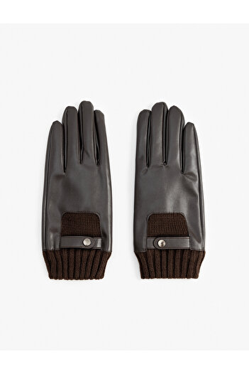 Koton Faux Leather Gloves - Wrist Elastic