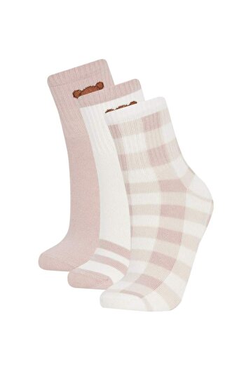 DeFacto Women's Teddy Bear Patterned 3-Piece Cotton Socks