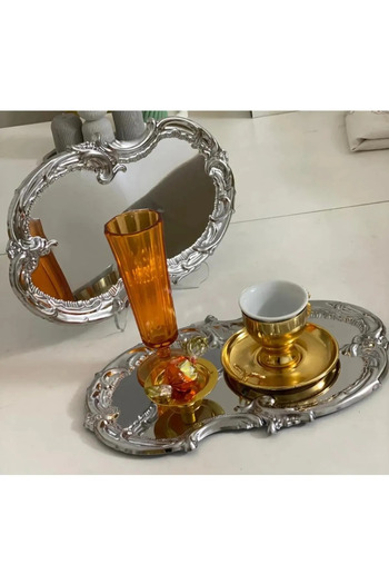Abant Luxury Cloud Model Coffee Serving Tray 21X21 cm Silver Color Stainless Steel