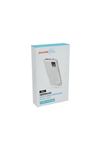 porodo Blue 10000Mah  Powerbank Type-C Usb A And Micro With Digital Display- White