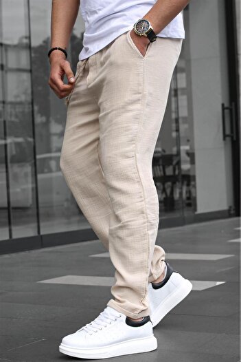 Madmext Bej Müslin Kumaş Erkek Basic Pantolon 6507