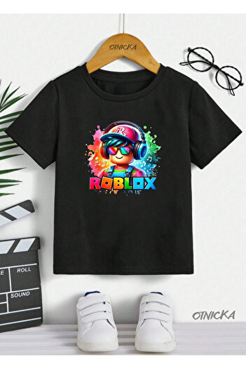 OTNICKA Custom Design Roblox Printed Black Kids T-Shirt
