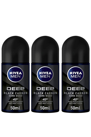 NIVEA Men Anti Perspirant Deep With Black Carbon And Dark Wood Roll On 50ml X3