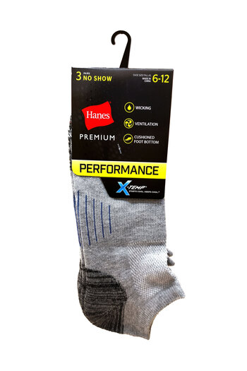 HANES Performance No Show  Socks Mens Hanes 313XT3-3Pcs Gray