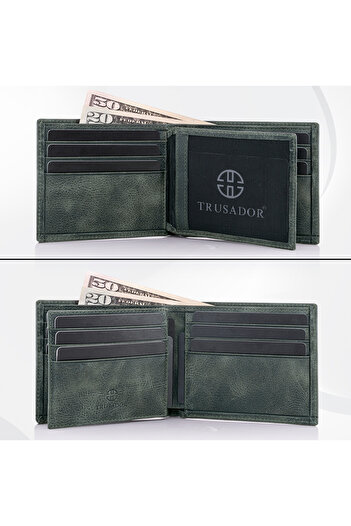 Trusador Savona Classic Green Genuine Leather Card Holder Men's Wallet with Rfid Protection Gift