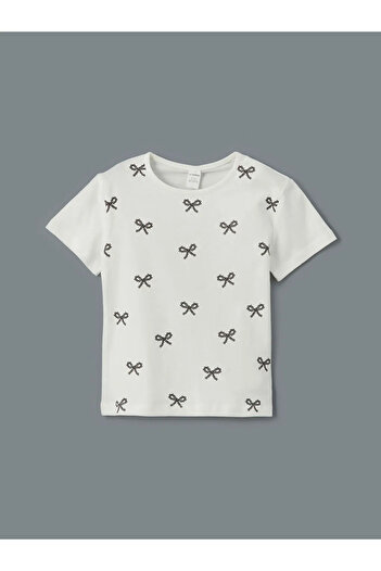 LC Waikiki Lcw Kids Ecru Crew Neck Ribbon Detailed Girls T-Shirt Pack of 2
