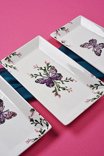 Piatti Naturali 3-Piece Butterfly Pattern Handmade Ceramic Breakfast Salad Presentation Snack Bowl Set Kayak Plate Set