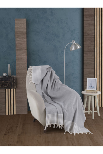 Lux Touch Gray Bergama Single Sofa - 150x180 cm Cotton Tufted Sofa Duvan Sofa Bed Cover