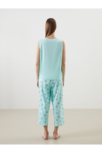 LC Waikiki LCW DREAM Turkuaz Bisiklet Yaka Baskılı Kadın Kaprili Pijama Takımı