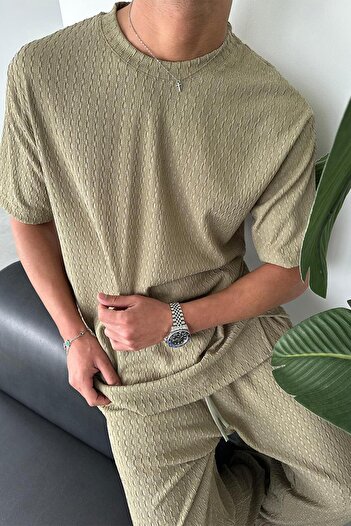 HAFKAGİYİM Khaki Knitted Patterned Relaxed T-Shirt