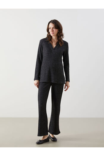 LC Waikiki Lcw Comfort Anthracite Women's Shiny Look Pants with Elastic Waist