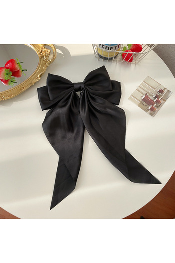 Choice Black 11 Solid Color Satin Ribbon Big Bows Hairpin Spring Clips Hair Accessories for Women Girls Tre