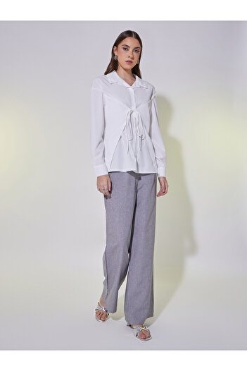 Take Two By Styli Solid Long Sleeve Wrap Shirt with Tie-Up Detail