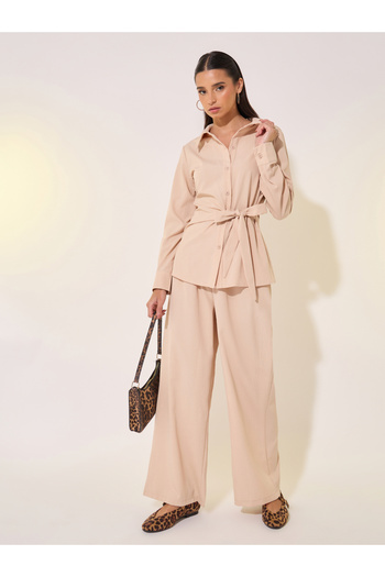 Take Two By Styli Solid Wrap Buttoned Top with Tie-Up and Pants Co-Ords