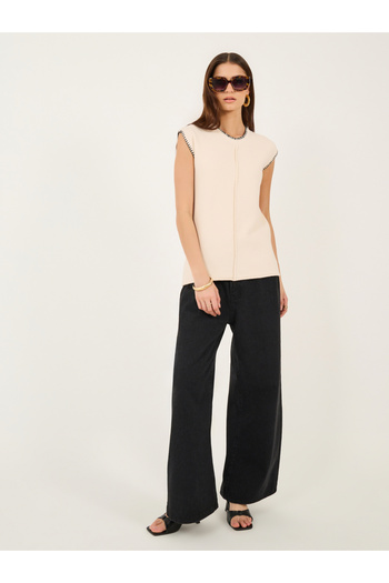Take Two By Styli Contrast Stitching Trim Sleeveless Knit Top
