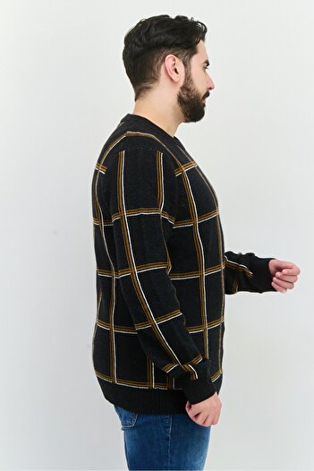 Perry Ellis Men Crew Neck Long Sleeve Checkered Sweater, Dark Charcoal