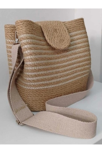 Hediyeninellitonu Straw Striped Shoulder Bag Women's Bag Jute Bag Special Design Stylish Elite Maxi Size Bag