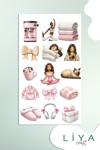 LiyaCraft مجموعة ملصقات للفتيات مجموعة ملصقات ذات طابع وردي لطيف