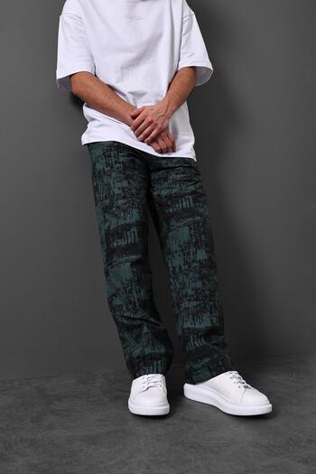 Slatra Men's Khaki Digital Print Parachute Fabric Baggy Pants