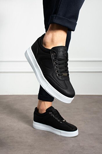L.A Polo Kalın Taban Siyah Beyaz Erkek Sneaker