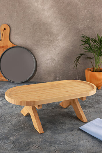 BKC HOME Wooden Bamboo Stand Presentation Plate Serving Plate Organizer Tray