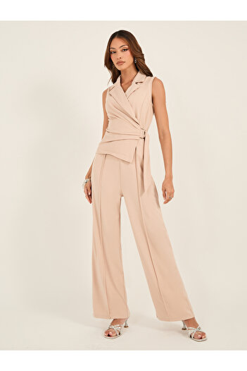 Styli Notch Label Collar Sleeveless Wrap Jumpsuit
