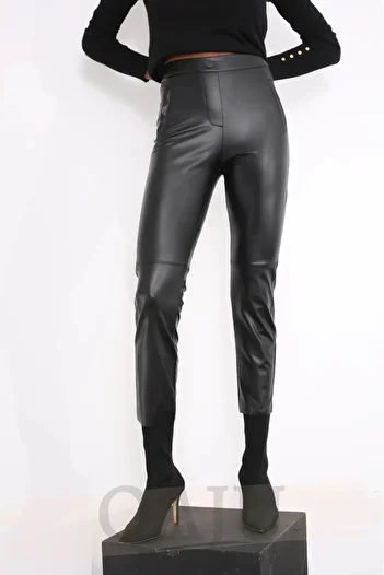 Qaju Women's Black Piece Leather Trousers