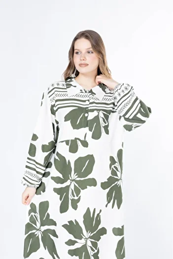 mervemoda Γυναικείο μακρύ plus size υφαντό φόρεμα βισκόζης