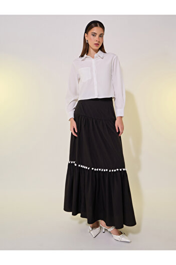 Take Two By Styli Solid Bombom Tassels Detail Maxi Skirt