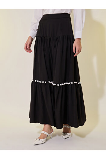 Take Two By Styli Solid Bombom Tassels Detail Maxi Skirt