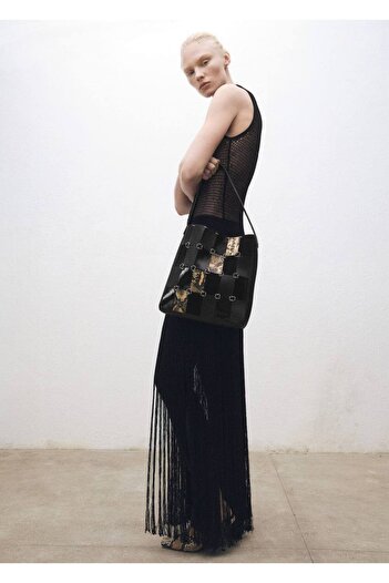MANGO Woman Combined Patchwork Leather Bag