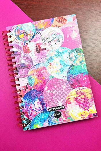 Patladı Gitti Disco Ball Design Spiral Sticker Undated Talking Agenda Weekly Planner Notebook