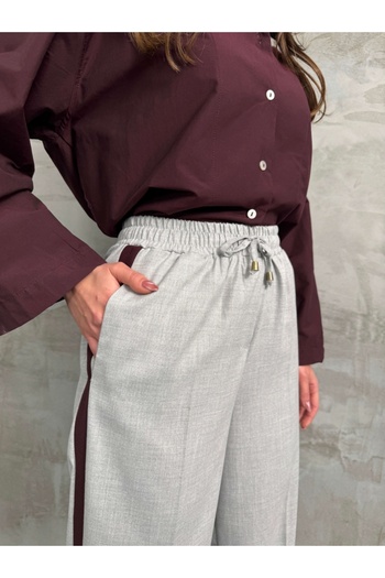 Elif Özbey Butik Gray Plum Striped Palazzo Trousers