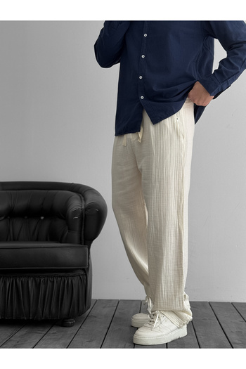 BYBASICMAN Ecru Muslin Fabric Trousers G-5232/8