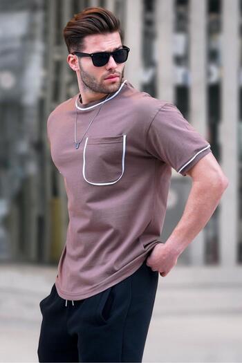 Madmext Brown Pocket Detailed Men's T-Shirt 6176