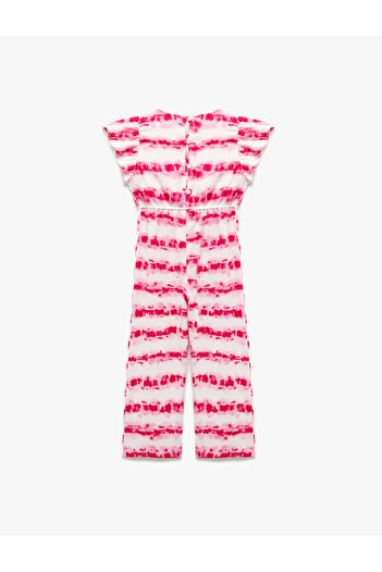Koton Butterfly Sleeve Ribbon Detailed Tie-Dye Patterned Long Jumpsuit