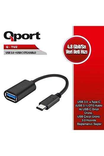 Qport Q-TU2 TYPE-C TO USB3.0 OTG UYUMLU ADAPTOR KABLO CEVIRICI