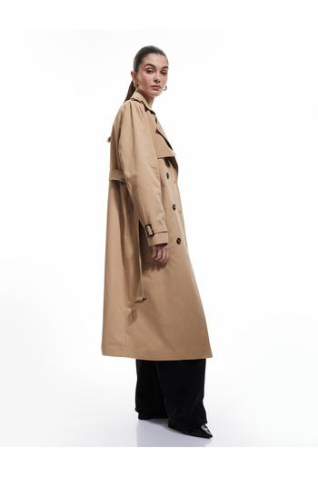 Koton Cotton Long Sleeve Belted Double Breasted Gabardine Trench Coat