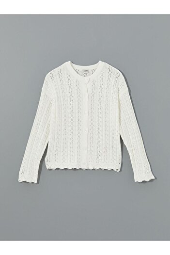 LC Waikiki Crew Neck Openwork Girl's Knitwear Cardigan