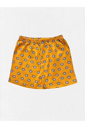 elmas kids Erkek Çocuk %100 Pamuklu Sarı Renk Pusula Desenli Atlet Boxer Takımı