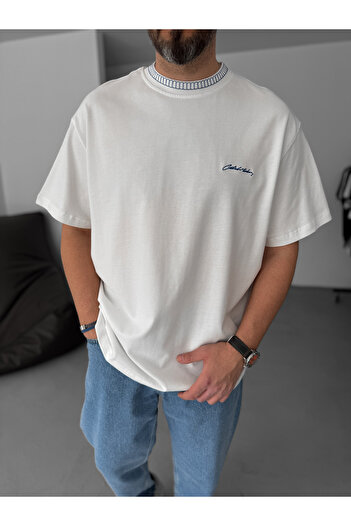 BYBASICMAN White Collar Stitched Oversize T-Shirt C-001