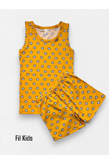 elmas kids Erkek Çocuk %100 Pamuklu Sarı Renk Pusula Desenli Atlet Boxer Takımı