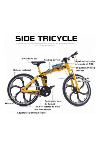 Yelajoy 1:8 Alloy Folding Mountain Bike,Mini Finger Mountain Bike,for Home Decoration,Yellow,20 x 13cm