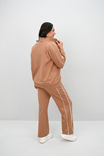 Koza Butik Дамски спортен костюм с бродерия и цип, големи размери, 8152-25-1