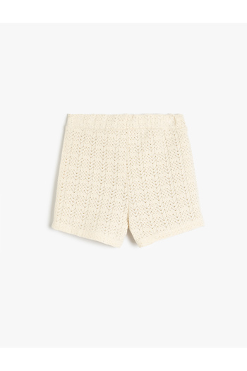 Koton Plain Knit Patterned Crochet Mini Shorts