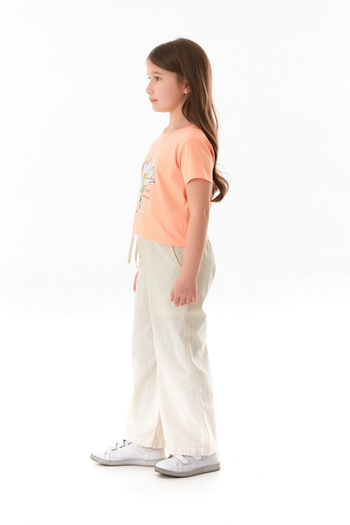 Fulla Moda Girl's Linen Trousers with Elastic Waist and Pockets