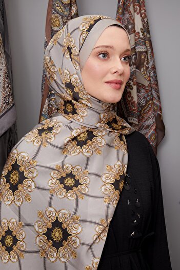 Levidor Silver Baroque Pattern Indian Silk Shawl